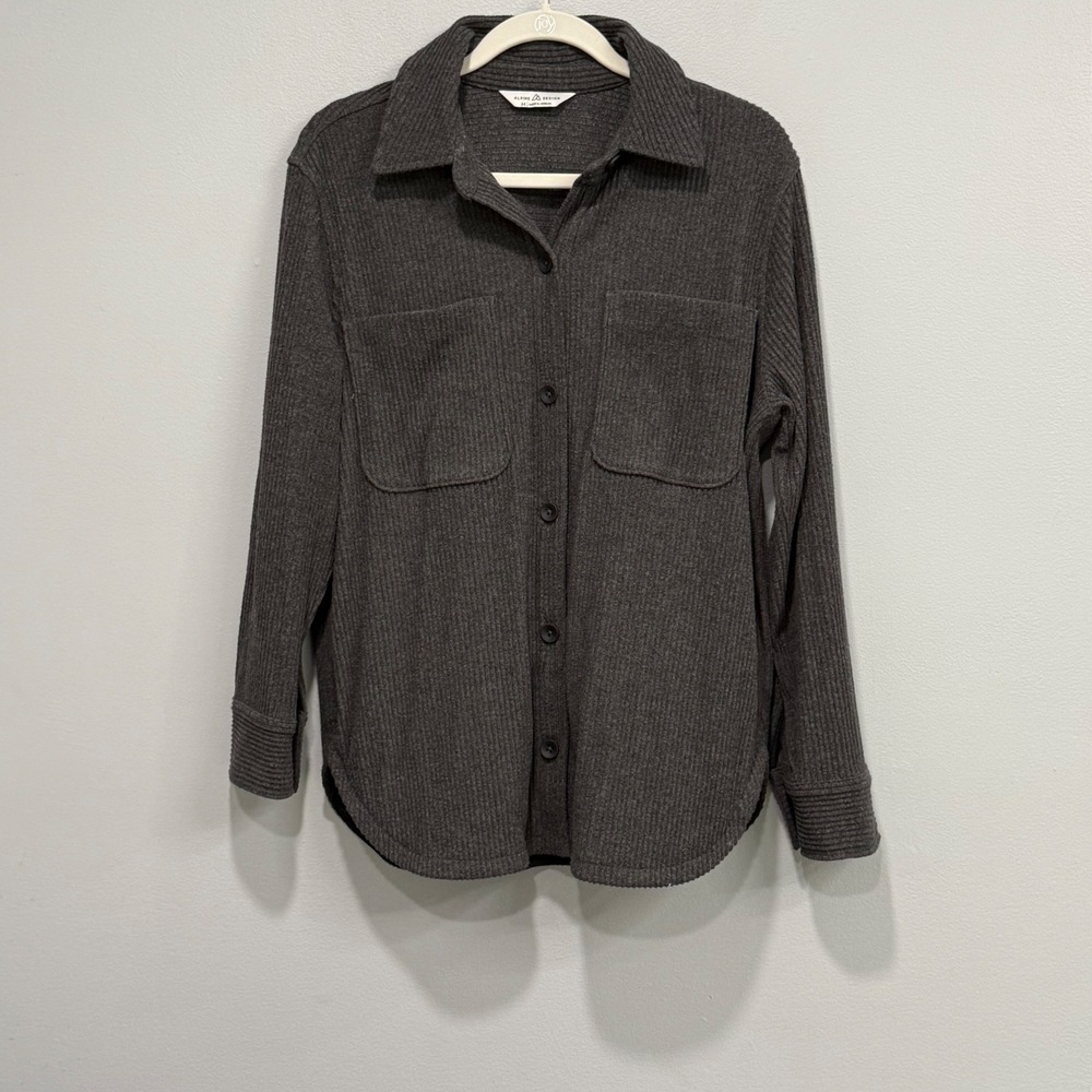 Alpine Design Charcoal Gray Ribbed Long Sleeve Button Down Shirt Medium